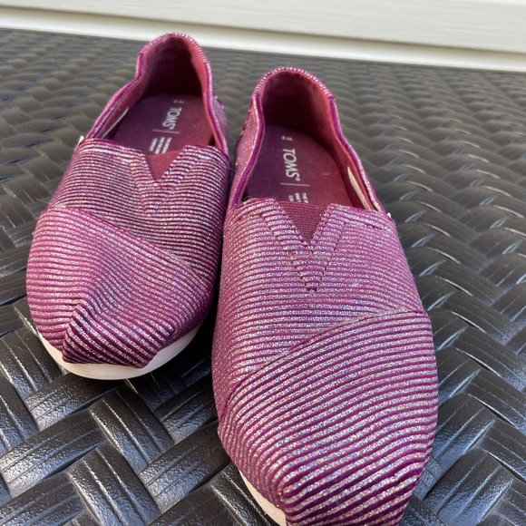Maroon and Silver Striped Toms, Size 9 - Picture 1 of 9
